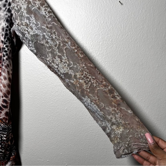 NEW Direction y2k Cyber Grunge Top XL Rhinestone Art Micro Mesh Sleeve Black - Picture 5 of 10